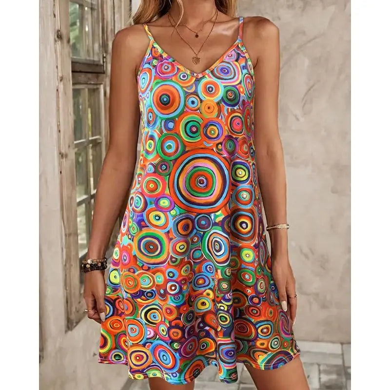 Robe Femme Boho Col en V D'été Casual Plage Mini Manche Courte NovaPlace