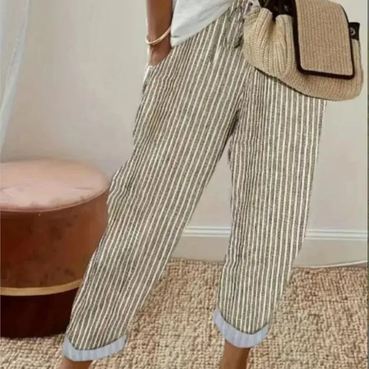 Pantalon Léger Rayé à Taille Élastique NovaPlace