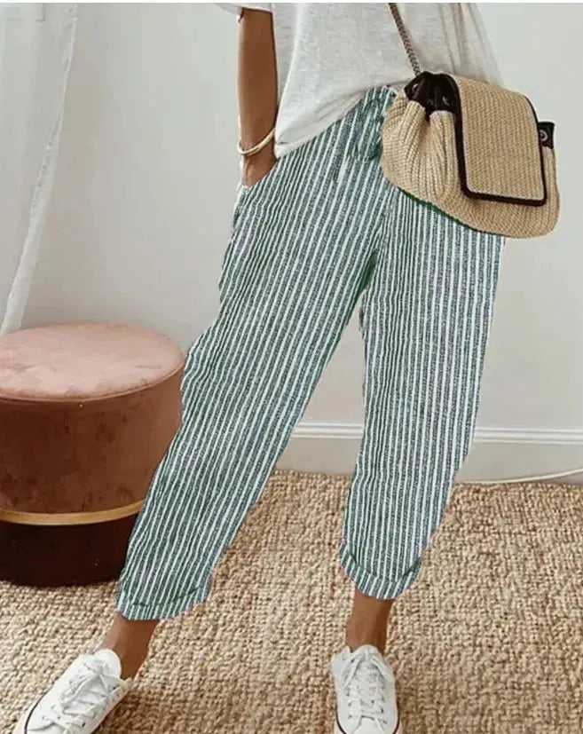 Pantalon Léger Rayé à Taille Élastique NovaPlace