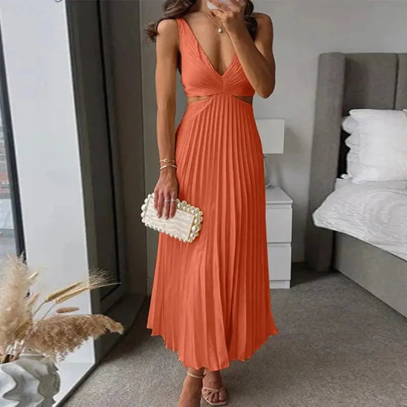 Robe Plissée Midi avec Découpes à la Taille NovaPlace