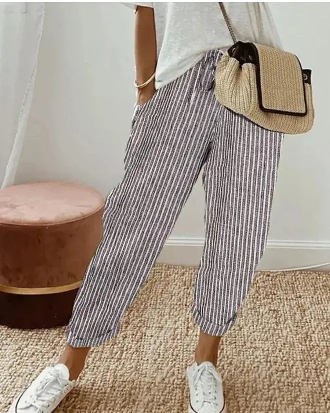 Pantalon Léger Rayé à Taille Élastique NovaPlace