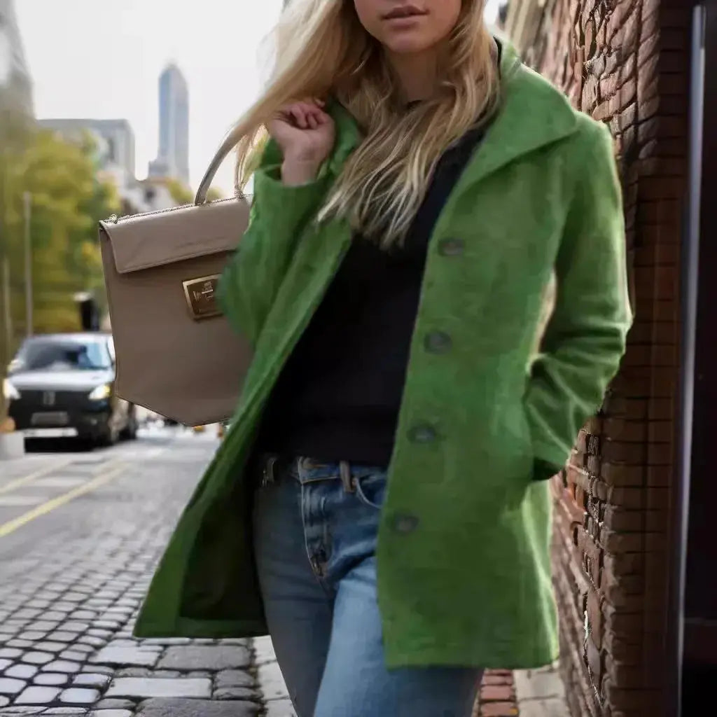 Manteau Long Mi-Saison Femme avec Revers Élégants NovaPlace