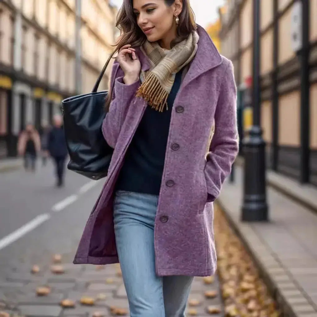 Manteau Long Mi-Saison Femme avec Revers Élégants NovaPlace