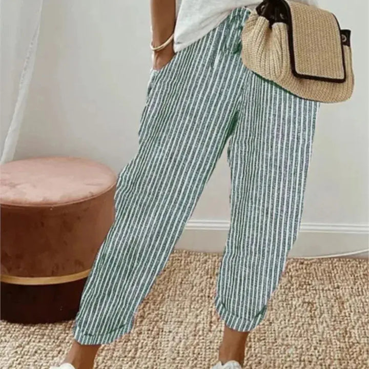Pantalon Léger Rayé à Taille Élastique NovaPlace