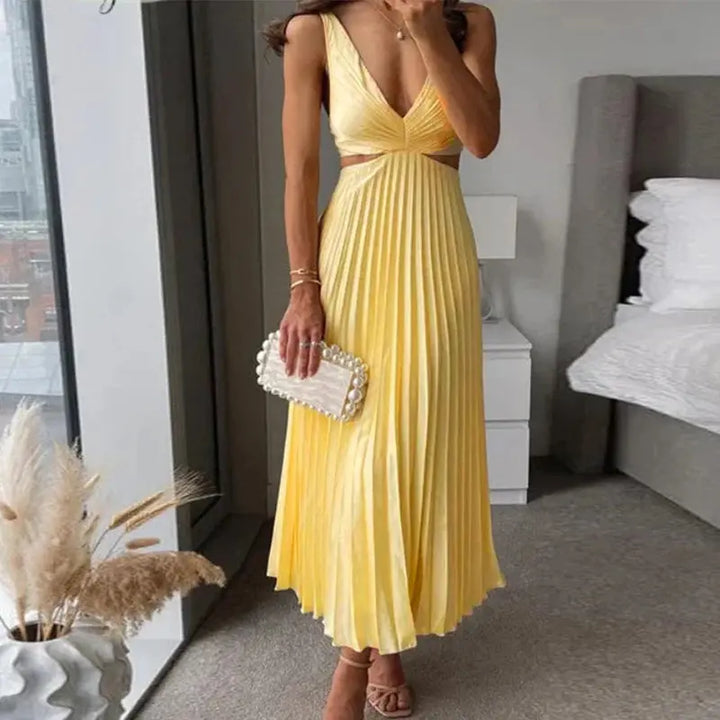 Robe Plissée Midi avec Découpes à la Taille NovaPlace