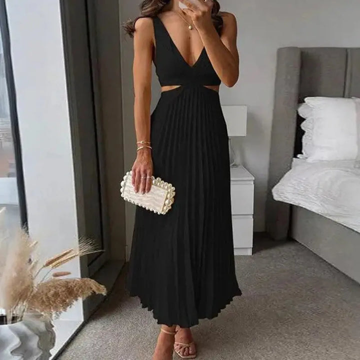 Robe Plissée Midi avec Découpes à la Taille NovaPlace