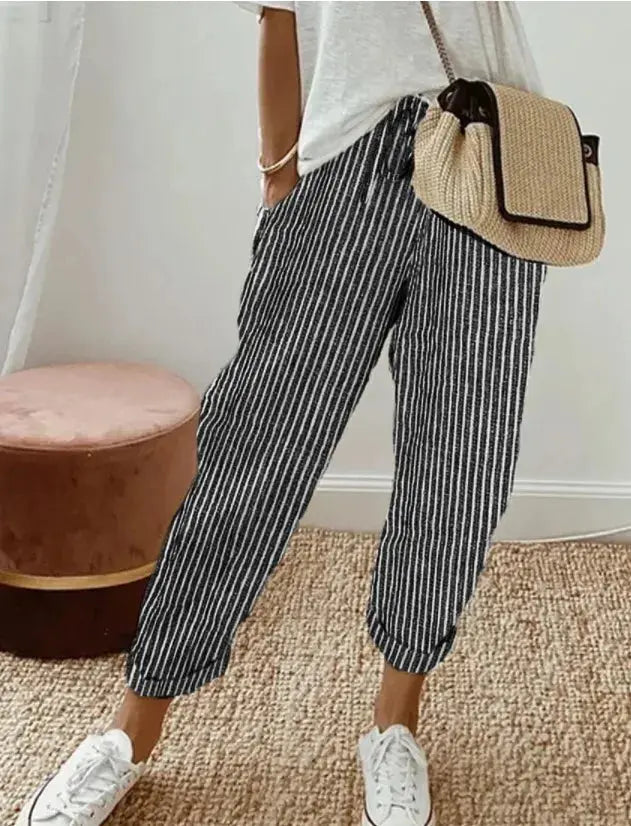 Pantalon Léger Rayé à Taille Élastique NovaPlace