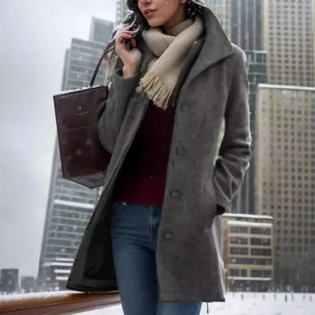 Manteau Long Mi-Saison Femme avec Revers Élégants NovaPlace